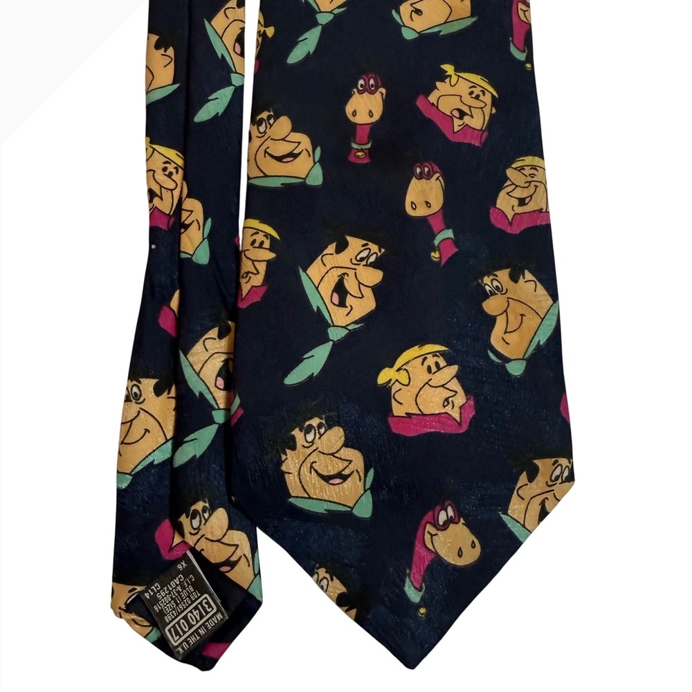 Vintage Flintstones Tie Fred Barney Dino 90s Novelty Y2K Dopamine Dadcore